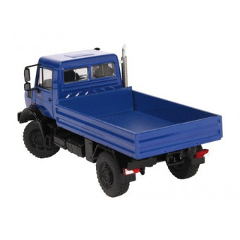 MB Unimog U 5000 bleu avec plateau bâché