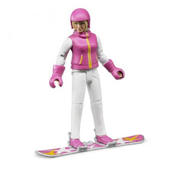 Femme en snowboard avec accessoires