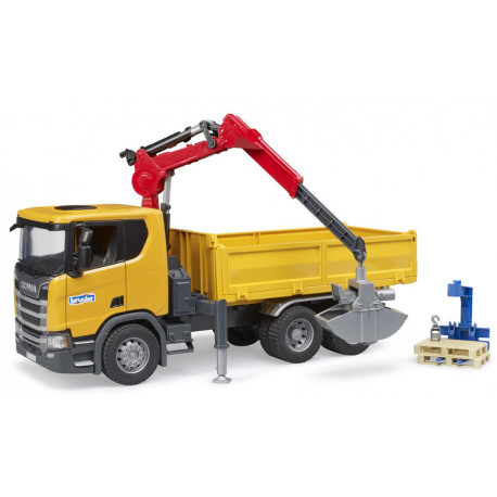 Camion de chantier Scania Super 560R avec grue et 2 palettes - Bruder 03551