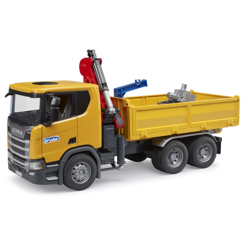 Camion Bruder 03551 - Camion de chantier Scania Super 560R avec grue et 2  palettes