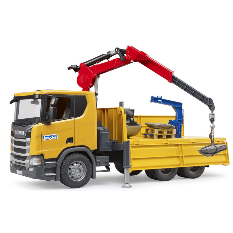 Bruder Camion de chantier Scania Super 560R avec grue et 2 palettes pas  cher 