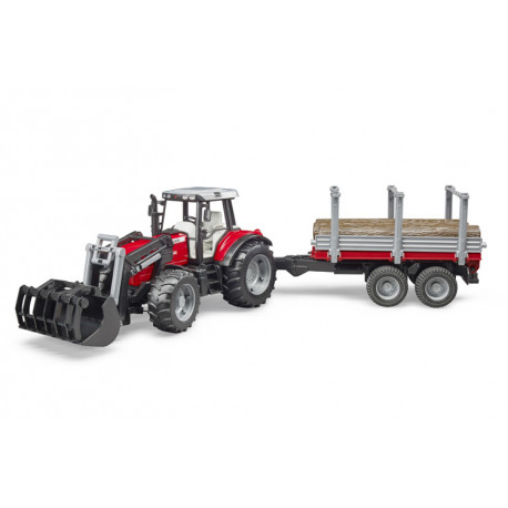 Tracteur mf avec chargeur et rem. à bois - bruder 02046 BRU02046