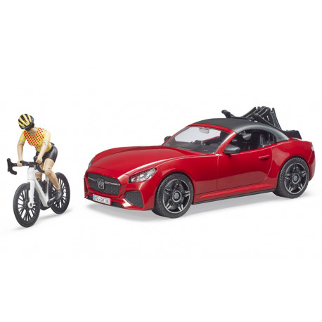 Voiture Roadster avec vélo de route et cycliste - Bruder