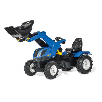 Tracteur à pédales New Holland T7 avec chargeur et pneus souples - Rollytoys 611270