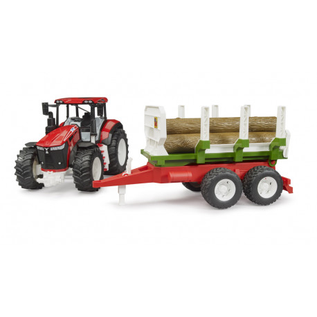 Tracteur ROADMAX avec remorque forestière et 3 troncs - Bruder 03453