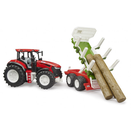 Tracteur ROADMAX avec remorque forestière et 3 troncs - Bruder 03453