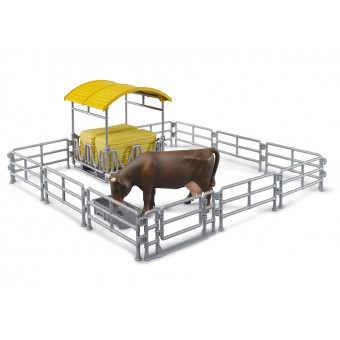 Râtelier à foin avec barrières, vache et auge - Bruder 62612