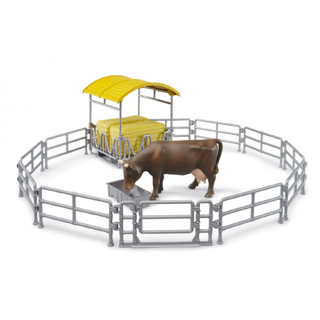 Râtelier à foin avec barrières, vache et auge - Bruder 62612