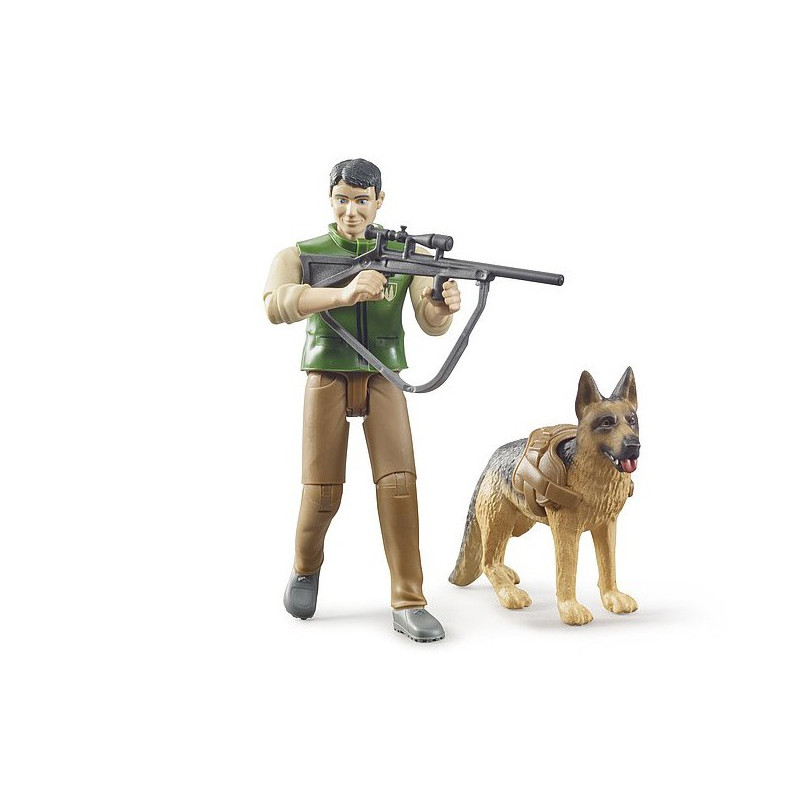 Figurine de collection Bruder bworld Forestier avec chien et équipement