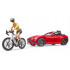 Voiture Roadster avec vélo de route et cycliste - Bruder