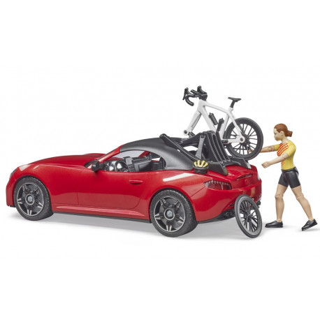 Voiture Roadster avec vélo de route et cycliste - Bruder