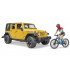Jeep Wrangler avec vélo tout-terrain et cycliste - Bruder