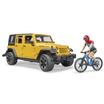Jeep Wrangler avec vélo tout-terrain et cycliste - Bruder