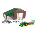 Hangar de ferme avec tracteur John Deere et animaux - Britains