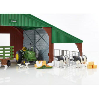 Hangar de ferme avec tracteur John Deere et animaux - Britains