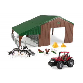 Hangar de ferme avec tracteur Case IH et animaux - Britains 47019